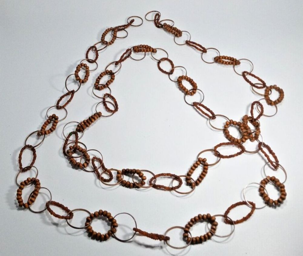 Brown Beaded & Wire Wrap Belt 64" Long Tie Around Lariat Boho Hippie Trendy EUC